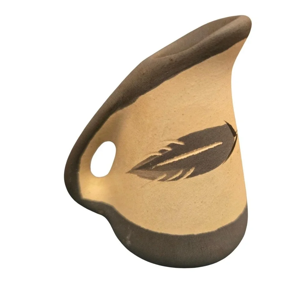 Vintage Grey Feather Small Pitcher Pottery‎ Stoneware 2.5